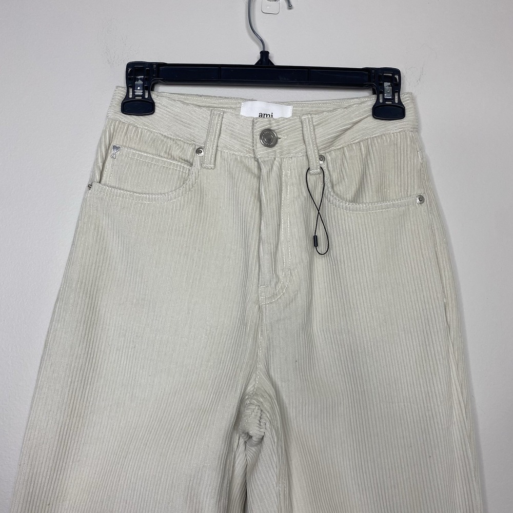 AMI PARIS Alexandre Mattiussi Women's Size XS Flare Leg Corduroy Trousers Ivory - Picture 4 of 14